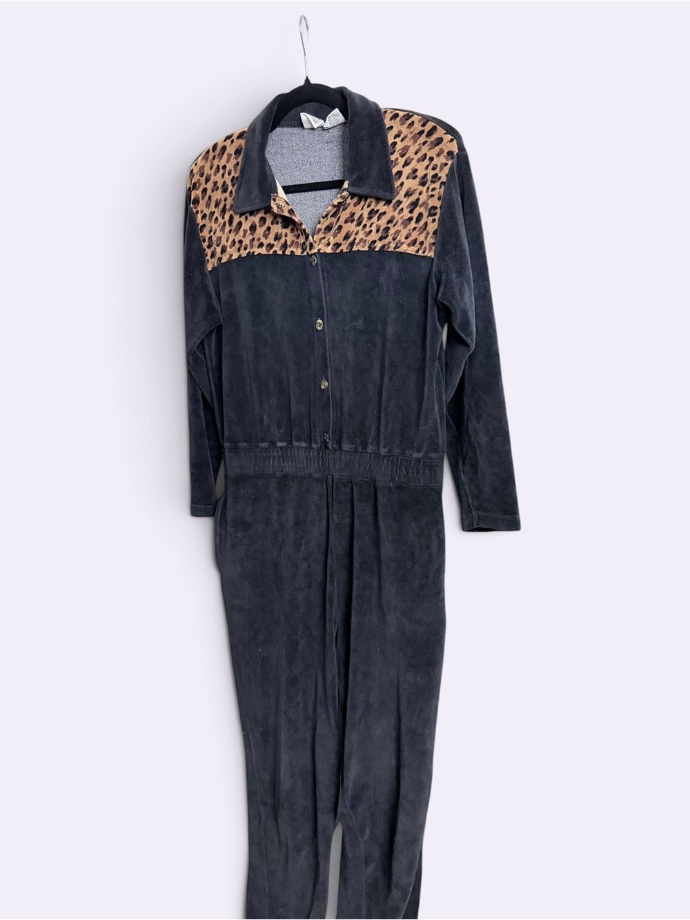 Vintage 90s Jason Maxwell Black Velour Leopard Print Jumpsuit – Made in Turkey